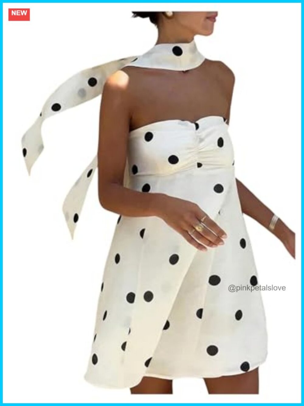 Polka Dots Halter Tube Mini Dress Ruched A-Line Summer Party Sleeveless